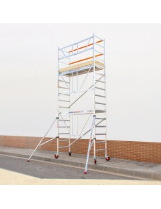 Andaime dobrável em alumínio 75x190 - 5,70 m de altura de trabalho com estabilizadores e rodapés 2