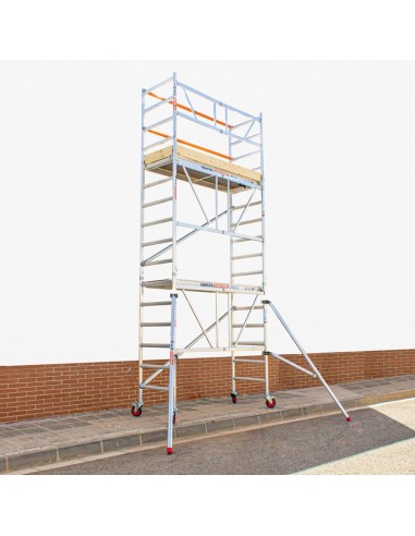 Andaime dobrável em alumínio 75x190 - 5,70 m de altura de trabalho com estabilizadores e rodapés