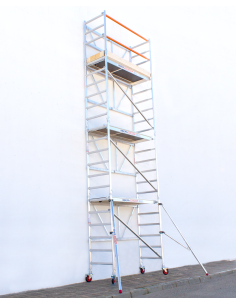 Andamio plegable de aluminio 75x190 - 7,50 m Altura de trabajo con estabilizadores y rodapiés