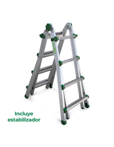 Escada doméstica telescópica em alumínio com degraus 4x4 com estabilizador - ESCALIBUR