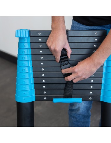 Escada Telescópica Preta e Azul de 3,8 m – 13 Degraus | IBERANDAMIOS