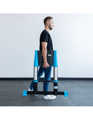 Escada Telescópica Preta e Azul de 3,8 m – 13 Degraus | IBERANDAMIOS