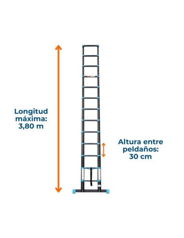 Escada Telescópica Preta e Azul de 3,8 m – 13 Degraus