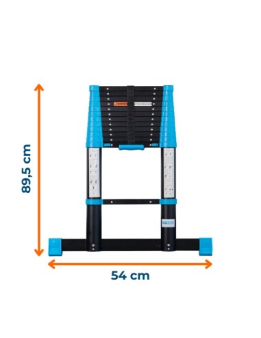 Escada Telescópica Preta e Azul de 3,8 m – 13 Degraus