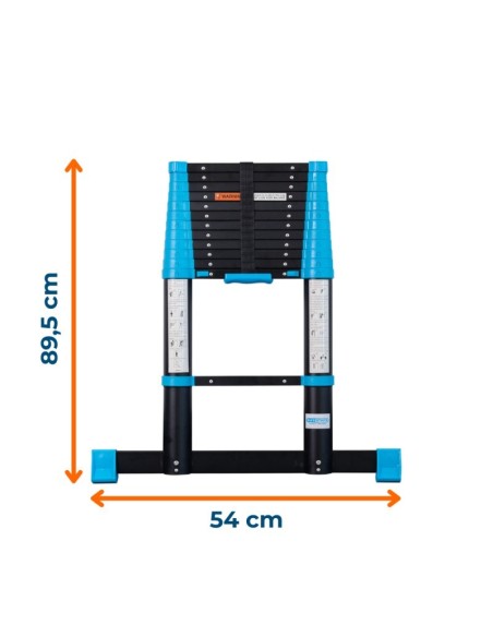 Escada Telescópica Preta e Azul de 3,8 m – 13 Degraus