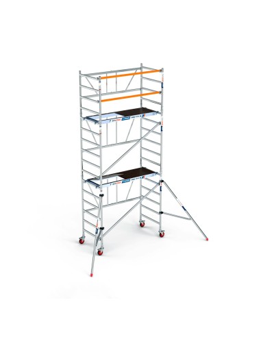 Andaime dobrável em alumínio 90x190 - 5,70 m de altura de trabalho e estabilizadores