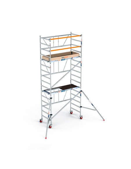 Andaime dobrável em alumínio 90x190 - 5,70 m de altura de trabalho com estabilizadores e rodapés