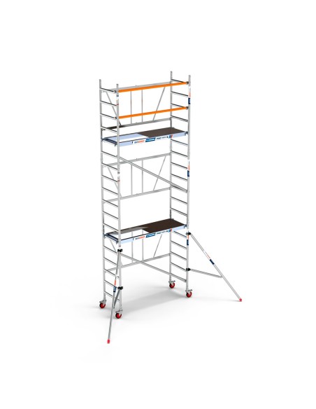 Andaime dobrável em alumínio 75x190 - 6,50 m de altura de trabalho e estabilizadores