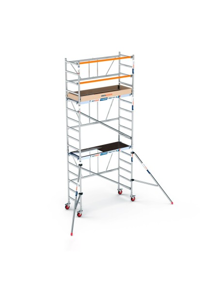 Andaime dobrável em alumínio 75x190 - 5,70 m de altura de trabalho com estabilizadores e rodapés