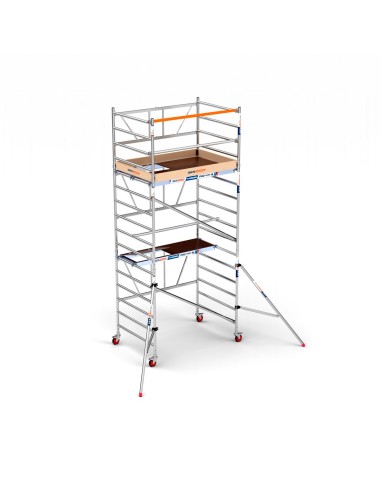 Andaime dobrável em alumínio 135x190 - 5,70 m de altura de trabalho com estabilizadores e rodapés