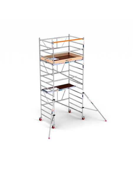 Andaime dobrável em alumínio 135x190 - 5,70 m de altura de trabalho com estabilizadores e rodapés