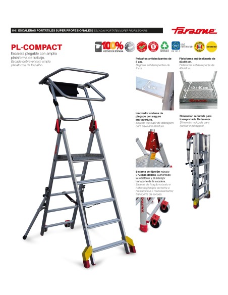 Escalera plegable PL-C4 de aluminio y altura regulable - Faraone