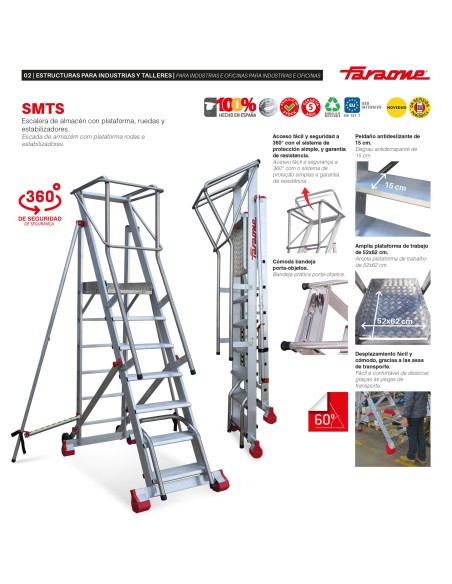 Escalera profesional de almacén de 5 peldaños - FARAONE