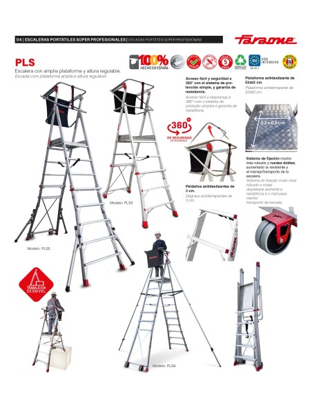 Escalera profesional plegable y regulable PLS6 de 6 peldaños - FARAONE