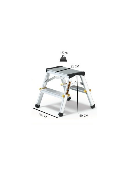 Escalera profesional de tijeras con doble subida. 2x2 peldaños