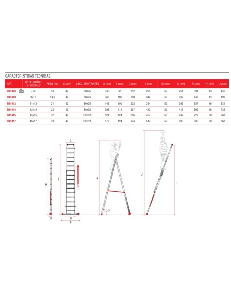 Escalera multiuso EN1400 de dos tramos y 10 peldaños - FARAONE