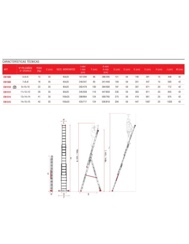 Escalera multiuso EN1500 de tres tramos y 8 peldaños - FARAONE