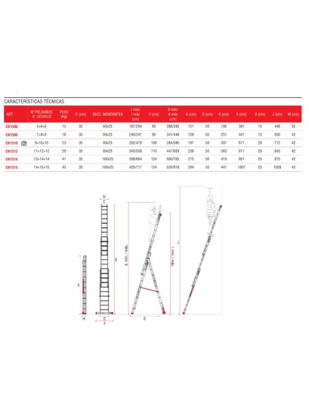 Escalera multiuso EN1500 de tres tramos y 6 peldaños - FARAONE