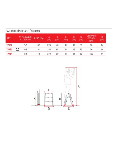 Taburete TPAS4 de doble subida y 4+4 peldaños - FARAONE