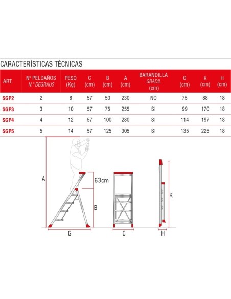 Banqueta profissional de alta segurança SGP3 com 3 degraus - FARAONE