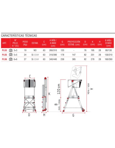 Escalera profesional plegable y regulable PLS6 de 6 peldaños - FARAONE
