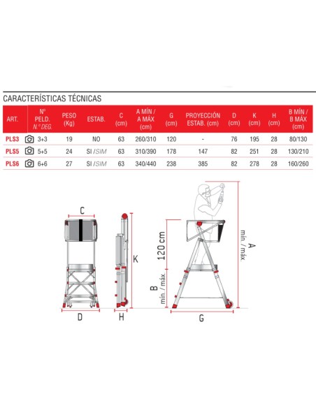 Escalera profesional plegable y regulable PLS6 de 6 peldaños - FARAONE