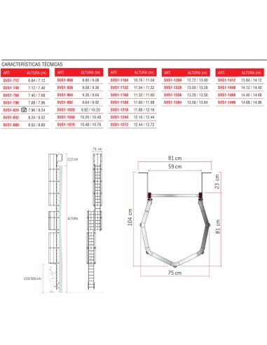 Escada vertical SVS1 com gaiola e patamar 7,68/7,96 Altura da parede