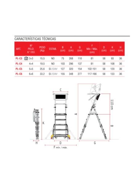 Escalera plegable PL-C4 de aluminio y altura regulable - Faraone