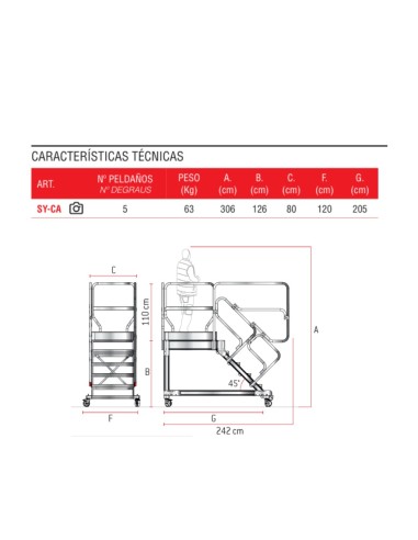 Escalera de aluminio SY-CA para tráiler y camiones. Uso profesional