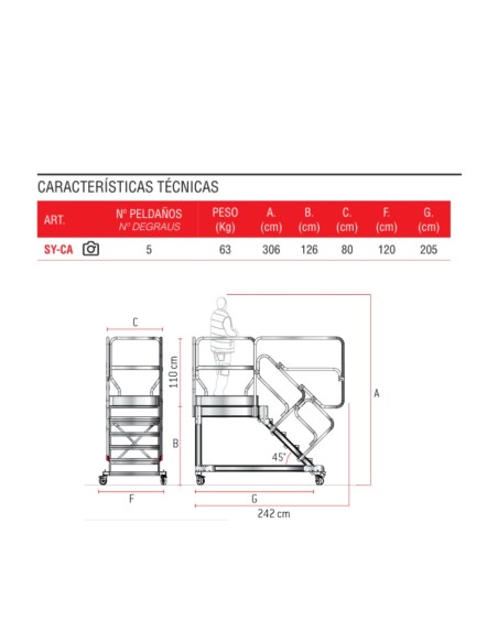 Escalera de aluminio SY-CA para tráiler y camiones. Uso profesional