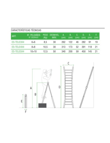 Escada doméstica telescópica em alumínio com degraus 3x4 - ESCALIBUR