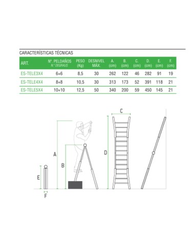 Escada doméstica telescópica em alumínio com degraus 4x4 - ESCALIBUR