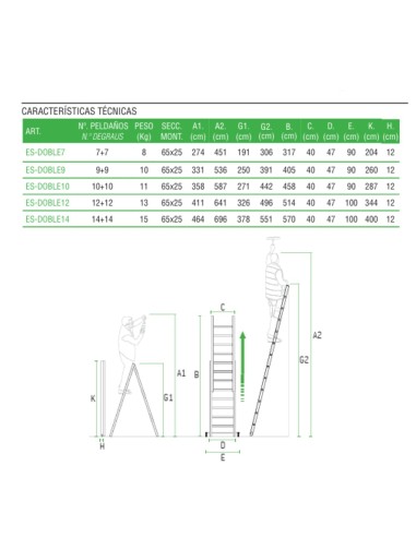 Escalera doméstica multiuso ES-DOBLE10 y dos tramos - ESCALIBUR