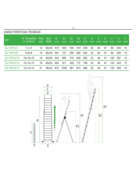 Escada doméstica multiusos ES-TRIPLE7 e três troços - ESCALIBUR