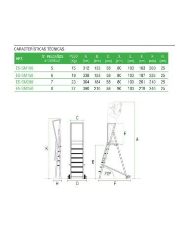 Escada profissional para armazém com 7 degraus - ESCALIBUR