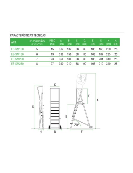 Escada profissional para armazém com 5 degraus - ESCALIBUR