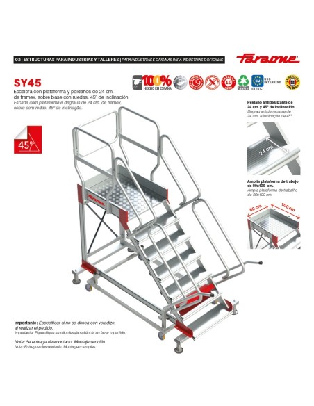 Escalera profesional con plataforma y ruedas SY45. De 6 peldaños