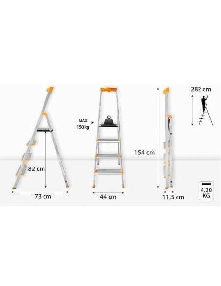 Escalera Aluminio Plegable 4 Peldaños Anchos | EN 131