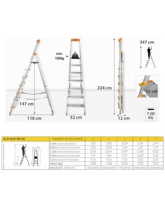 Escada de Alumínio Dobrável de 7 Degraus Largos (12 cm) – EN 131 2