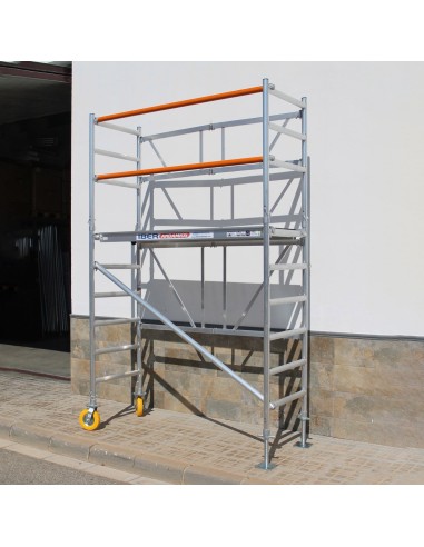 Andaime dobrável em alumínio 75x190 - 3,85 m Altura de trabalho com rodas e fusos de jardim