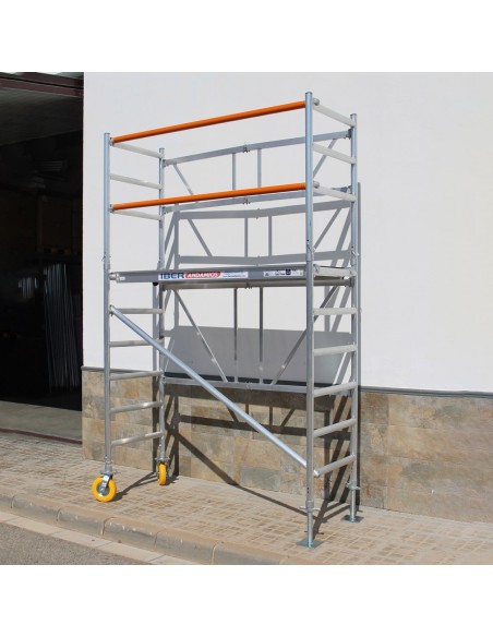 Andaime dobrável em alumínio 75x190 - 3,85 m Altura de trabalho com rodas e fusos de jardim