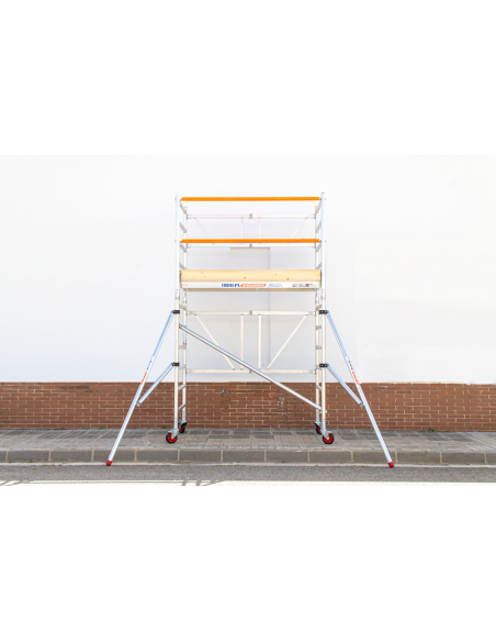 Andaime dobrável em alumínio 75x190 - 4,20 m de altura de trabalho com rodapés e estabilizadores