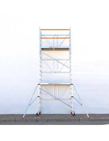 Andaime dobrável em alumínio 75x190 - 6,50 m de altura de trabalho e estabilizadores