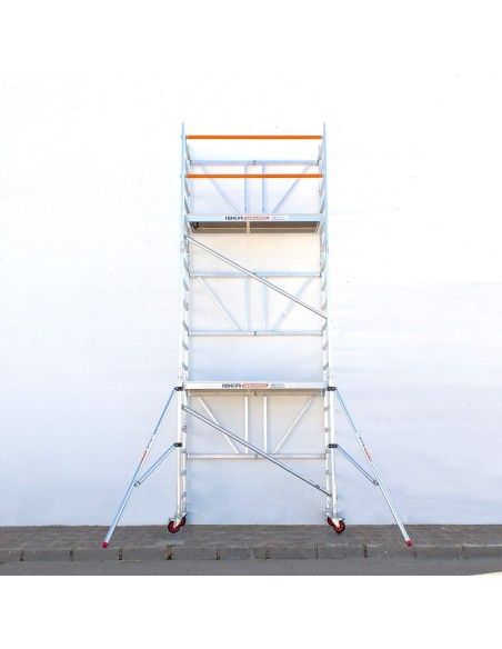 Andaime dobrável em alumínio 75x190 - 6,50 m de altura de trabalho e estabilizadores