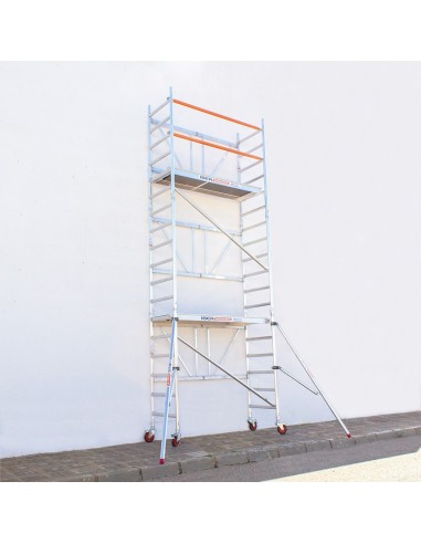 Andaime dobrável em alumínio 75x190 - 6,50 m de altura de trabalho e estabilizadores