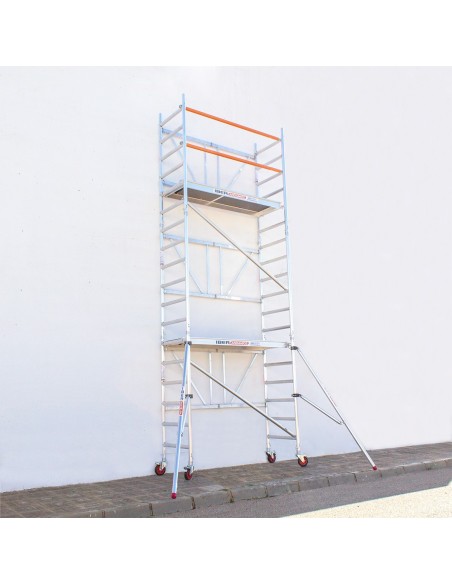 Andaime dobrável em alumínio 75x190 - 6,50 m de altura de trabalho e estabilizadores