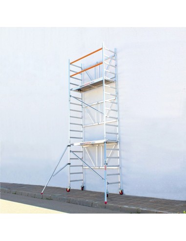 Andaime dobrável em alumínio 75x190 - 6,50 m de altura de trabalho e estabilizadores