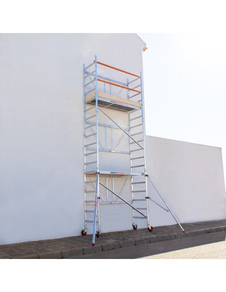 Andamio plegable de aluminio 75x190 - 6,50 m Altura de trabajo con estabilizadores y rodapiés