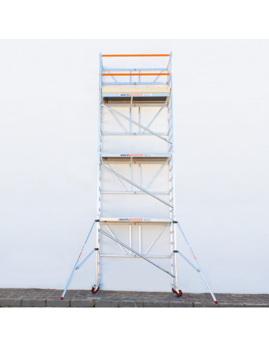 Andamio plegable de aluminio 75x190 - 7,50 m Altura de trabajo con estabilizadores y rodapiés
