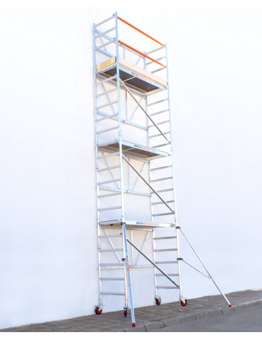 Andamio plegable de aluminio 75x190 - 7,50 m Altura de trabajo con estabilizadores y rodapiés